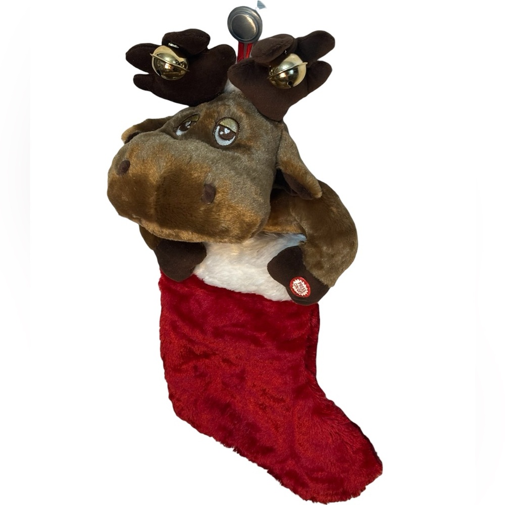 Vint Dan Dee Animated Music Lights Plush Moose Reindeer Christmas Stocking WORKS